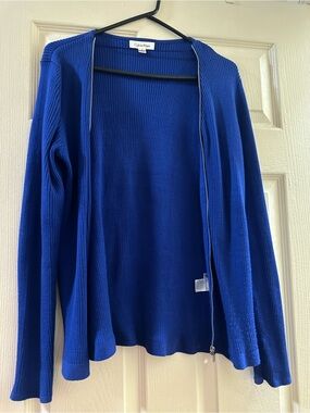 Calvin Klein Women's Cobalt Blue Ribbed Zip-Trim Cardigan